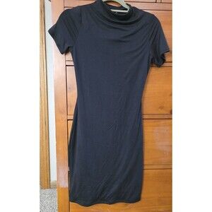 NWT Naked Wardrobe Size Medium Bodycon  Tee Shirt Dress Stretch Black Mock Neck